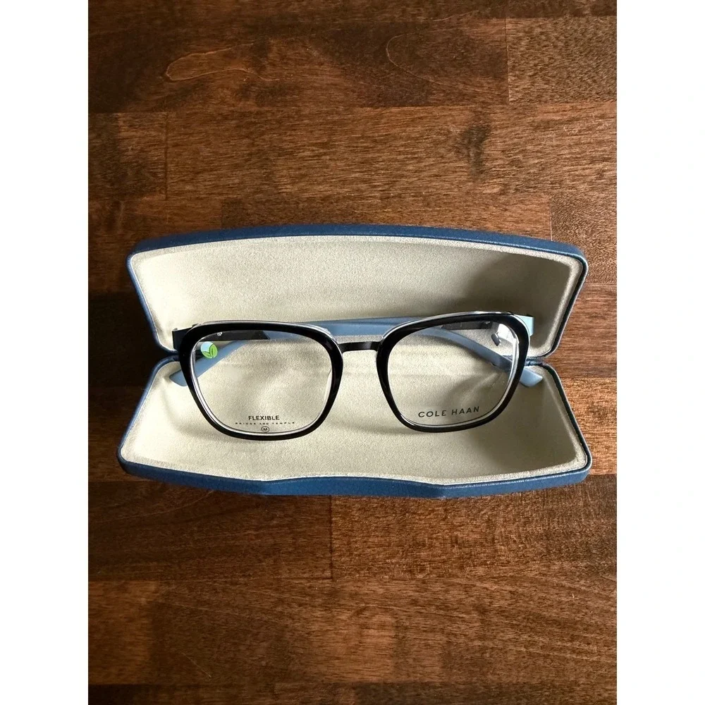 Cole Haan Zerogrand CH4523 Black Blue Square Eyeglasses Frames 52-19-140‎ Case